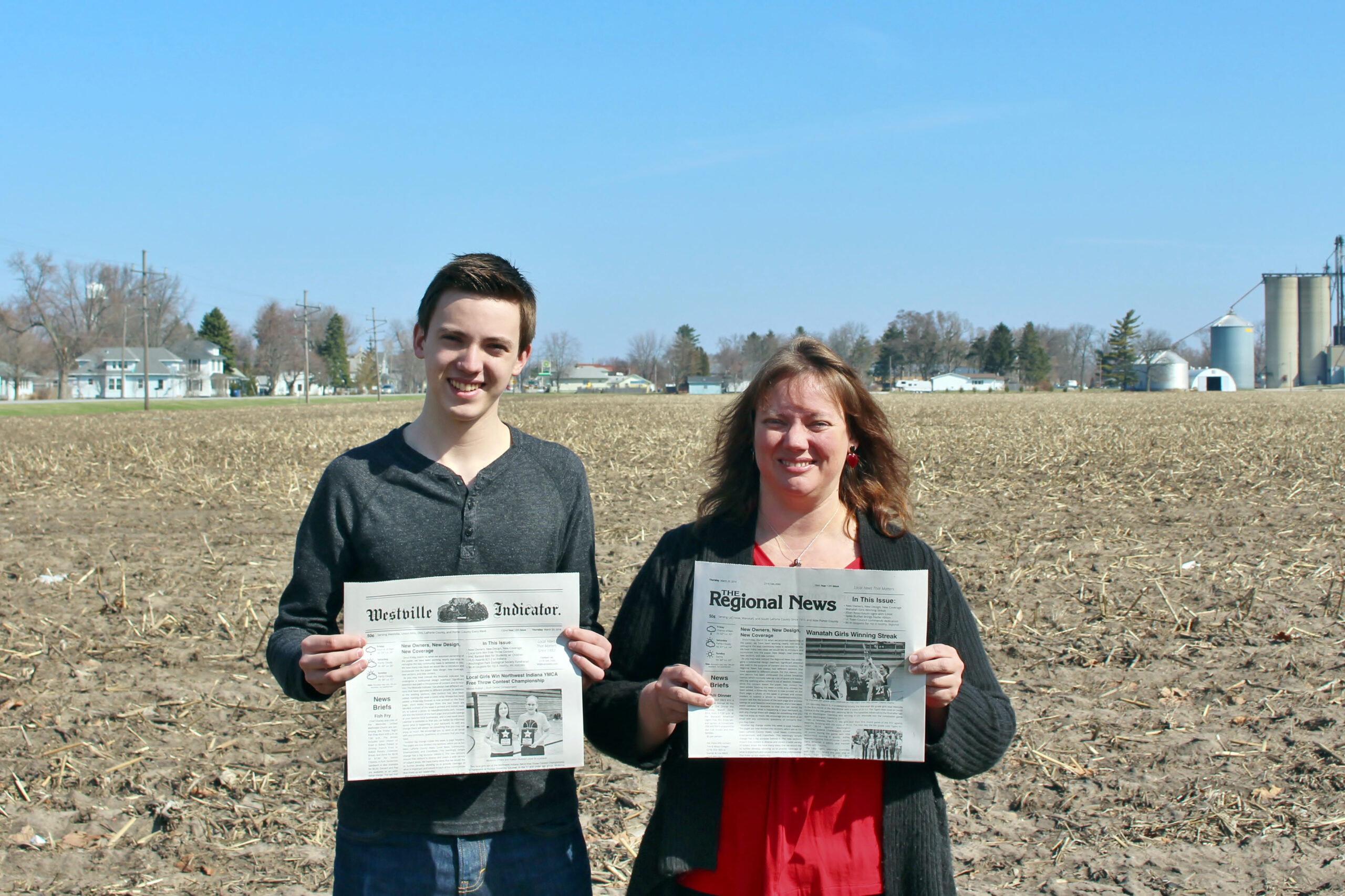 Justin Kiel, left, and his mother, Kelly Kiel, bought The Regional News  (LaCrosse) and the Westville Indicator in northern Indiana. The younger Kiel had been writing and taking photos for the paper before the acquisition.